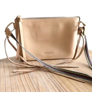 Consuela Diego Midtown Crossbody Bag Light Tan Leather Pink Glitter Lining